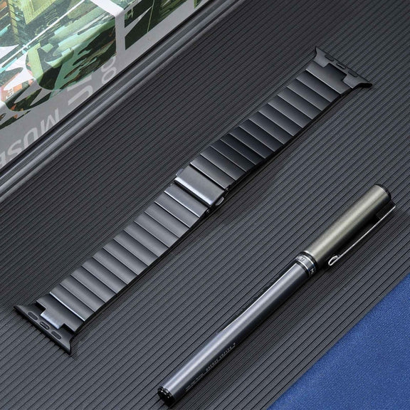For Apple Watch Ultra 2 49mm Flat Buckle Stainless Steel Watch Band(Black)