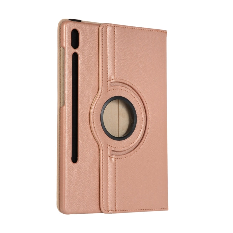 For Samsung Galaxy Tab S9 360 Degrees Rotation Holder Litchi Texture Leather Tablet Case(Rose Gold)