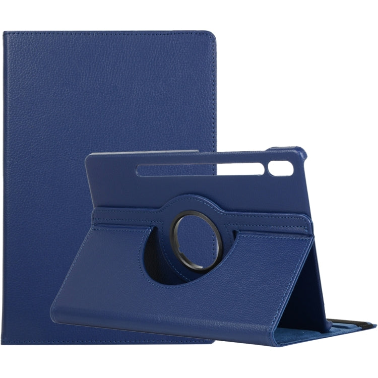 For Samsung Galaxy Tab S9 360 Degrees Rotation Holder Litchi Texture Leather Tablet Case(Blue)