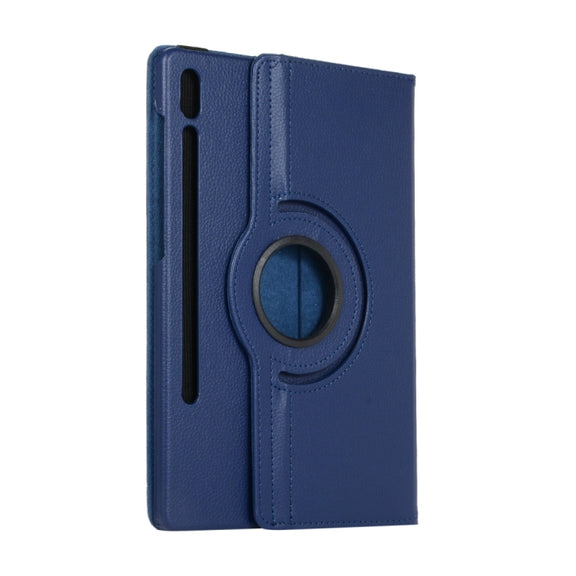 For Samsung Galaxy Tab S9 360 Degrees Rotation Holder Litchi Texture Leather Tablet Case(Blue)