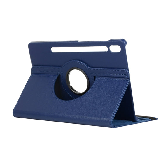 For Samsung Galaxy Tab S9 360 Degrees Rotation Holder Litchi Texture Leather Tablet Case(Blue)