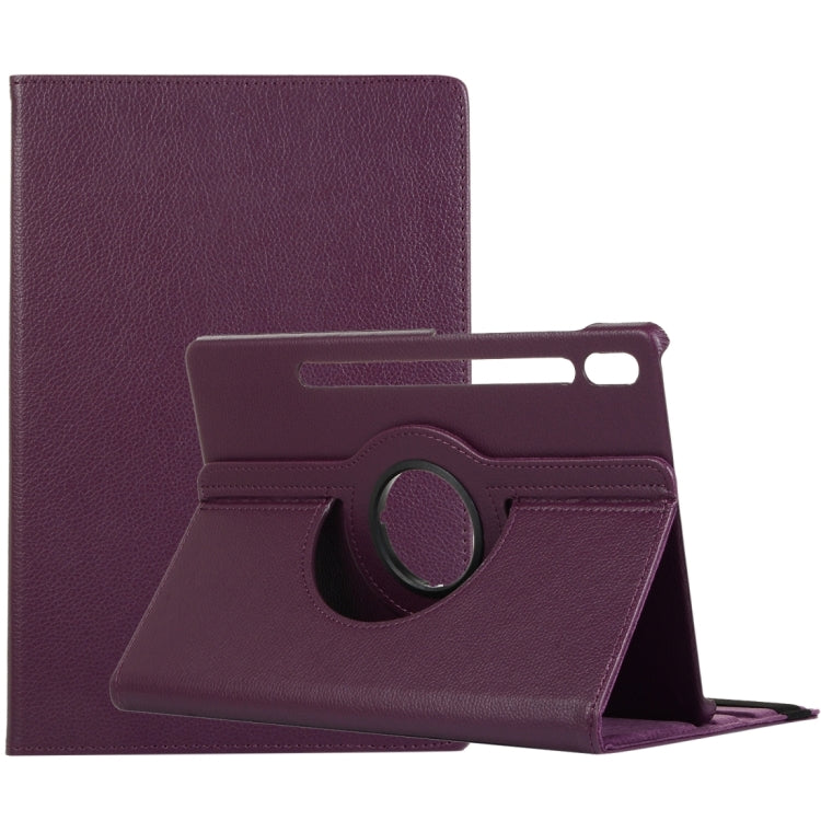 For Samsung Galaxy Tab S9 360 Degrees Rotation Holder Litchi Texture Leather Tablet Case(Purple)