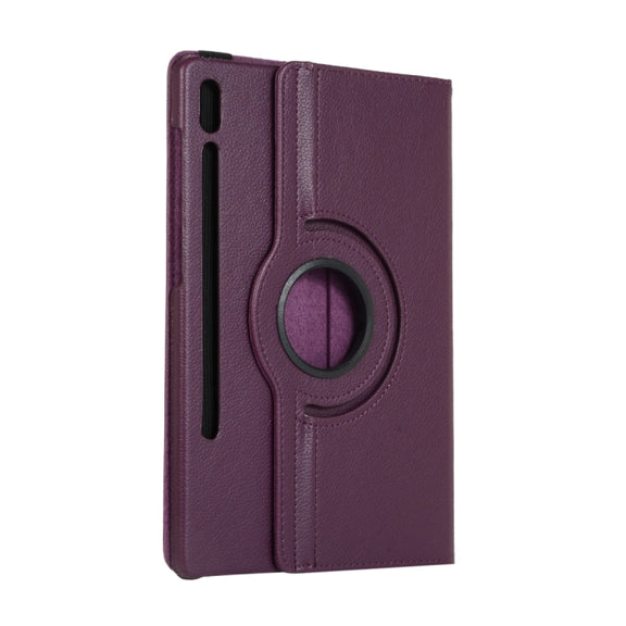 For Samsung Galaxy Tab S9 360 Degrees Rotation Holder Litchi Texture Leather Tablet Case(Purple)