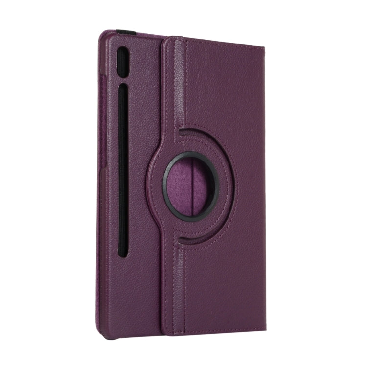 For Samsung Galaxy Tab S9 360 Degrees Rotation Holder Litchi Texture Leather Tablet Case(Purple)