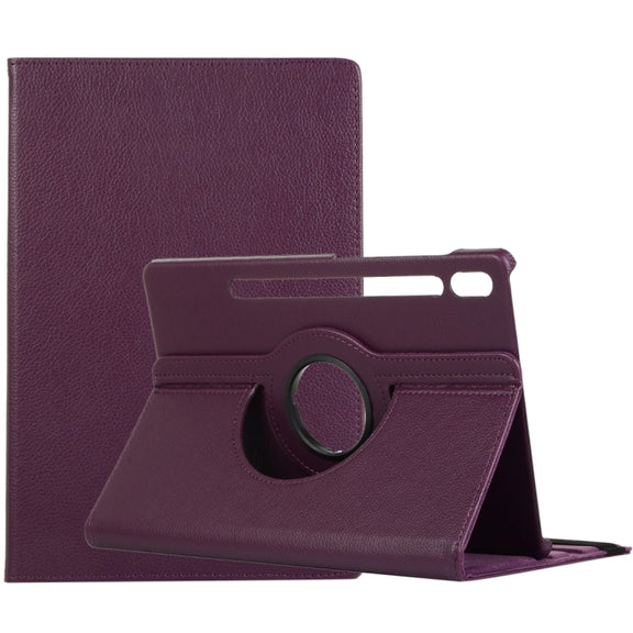 For Samsung Galaxy Tab S9 360 Degrees Rotation Holder Litchi Texture Leather Tablet Case(Purple)