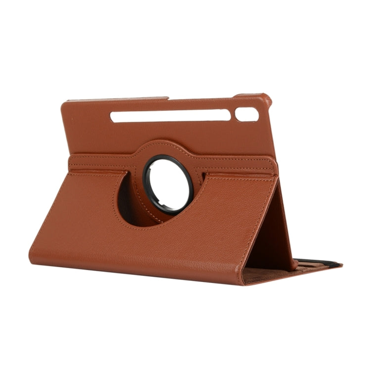 For Samsung Galaxy Tab S9 360 Degrees Rotation Holder Litchi Texture Leather Tablet Case(Brown)