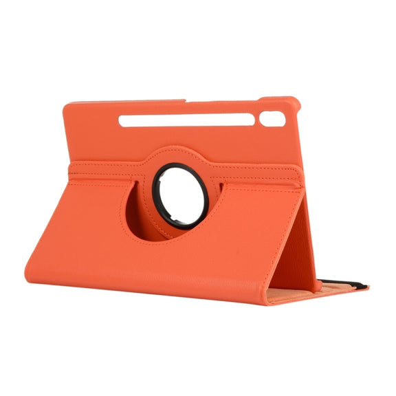 For Samsung Galaxy Tab S10 FE / S9 FE / S9 Litchi Texture 360 Degrees Rotation Holder Leather Tablet Case(Orange)