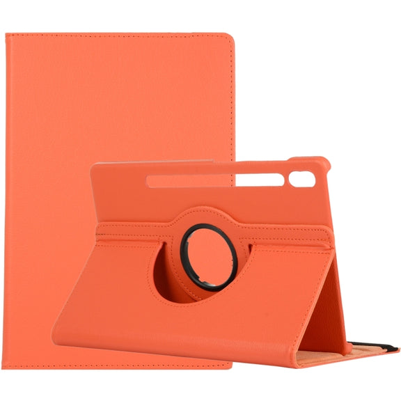 For Samsung Galaxy Tab S10 FE / S9 FE / S9 Litchi Texture 360 Degrees Rotation Holder Leather Tablet Case(Orange)