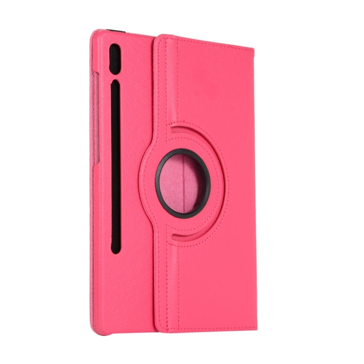 For Samsung Galaxy Tab S9 360 Degrees Rotation Holder Litchi Texture Leather Tablet Case(Rose Red)