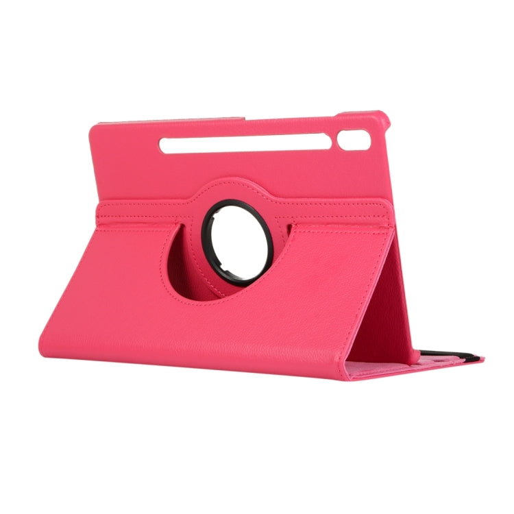 For Samsung Galaxy Tab S9 360 Degrees Rotation Holder Litchi Texture Leather Tablet Case(Rose Red)