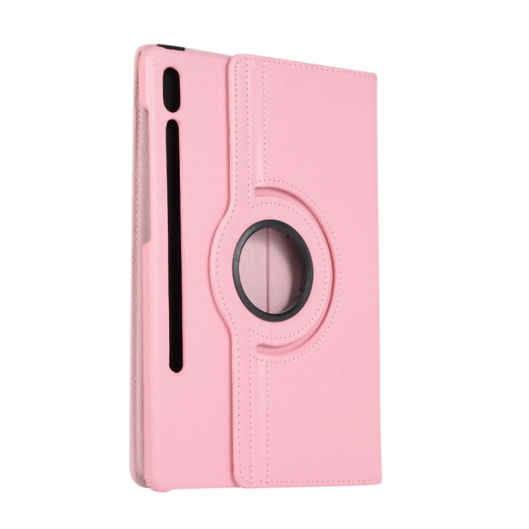 For Samsung Galaxy Tab S9 360 Degrees Rotation Holder Litchi Texture Leather Tablet Case(Pink)