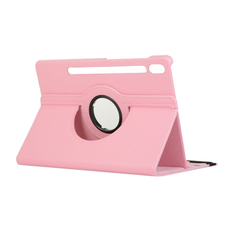 For Samsung Galaxy Tab S9 360 Degrees Rotation Holder Litchi Texture Leather Tablet Case(Pink)