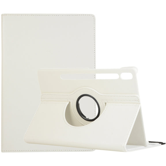 For Samsung Galaxy Tab S10 FE / S9 FE / S9 Litchi Texture 360 Degrees Rotation Holder Leather Tablet Case(White)