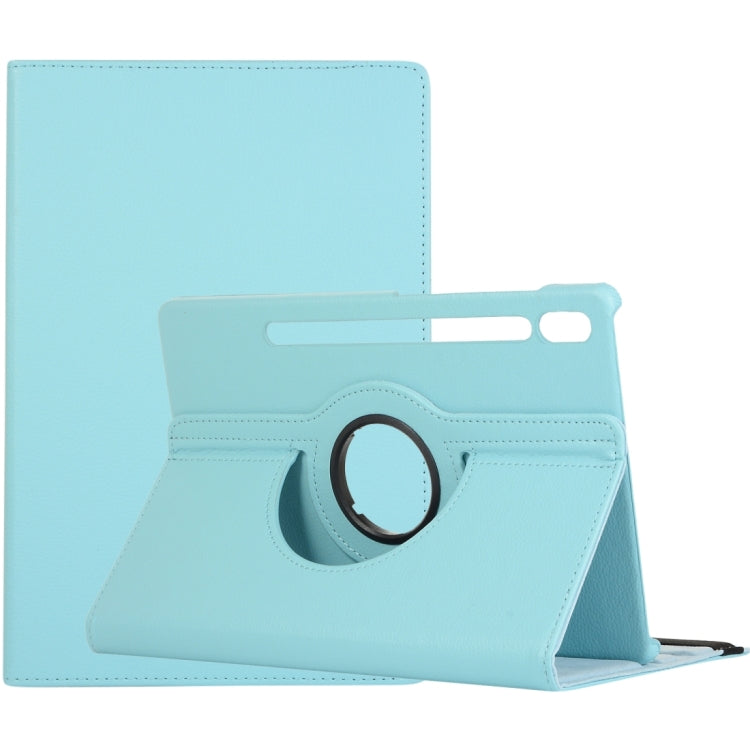 For Samsung Galaxy Tab S9 360 Degrees Rotation Holder Litchi Texture Leather Tablet Case(Sky Blue)