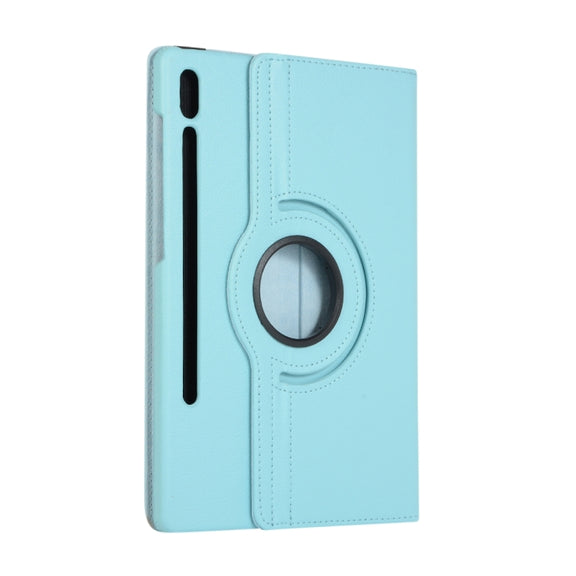 For Samsung Galaxy Tab S9 360 Degrees Rotation Holder Litchi Texture Leather Tablet Case(Sky Blue)