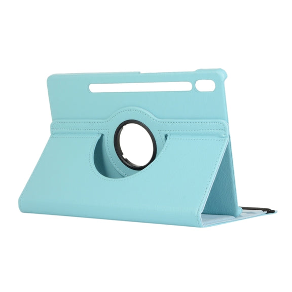 For Samsung Galaxy Tab S9 360 Degrees Rotation Holder Litchi Texture Leather Tablet Case(Sky Blue)