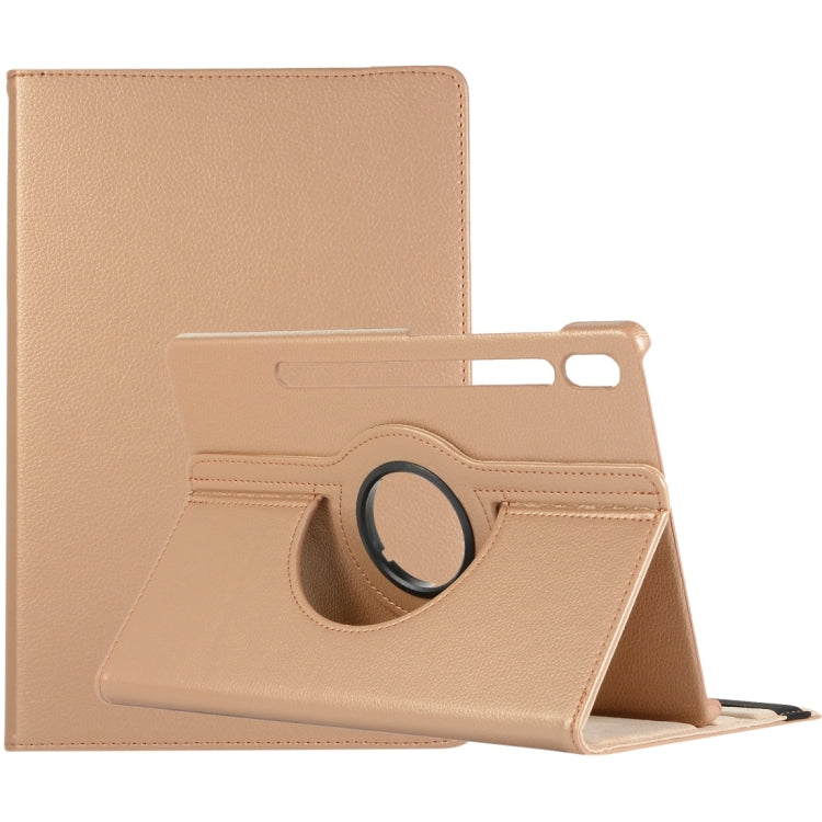 For Samsung Galaxy Tab S9+ / Tab S10+ 360 Degrees Rotation Holder Litchi Texture Leather Tablet Case(Golden)