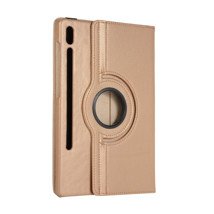 For Samsung Galaxy Tab S9+ / Tab S10+ 360 Degrees Rotation Holder Litchi Texture Leather Tablet Case(Golden)