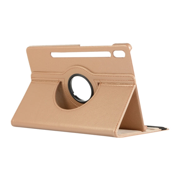 For Samsung Galaxy Tab S9+ / Tab S10+ 360 Degrees Rotation Holder Litchi Texture Leather Tablet Case(Golden)