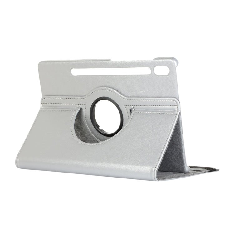 For Samsung Galaxy Tab S9+ / Tab S10+ 360 Degrees Rotation Holder Litchi Texture Leather Tablet Case(Silver)