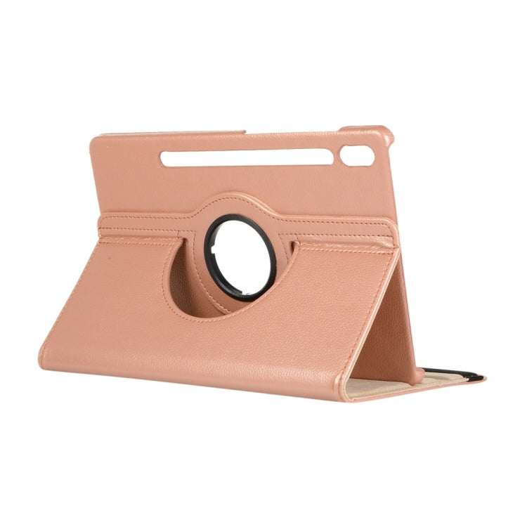 For Samsung Galaxy Tab S9 Ultra 360 Degrees Rotation Holder Litchi Texture Leather Tablet Case(Rose Gold)