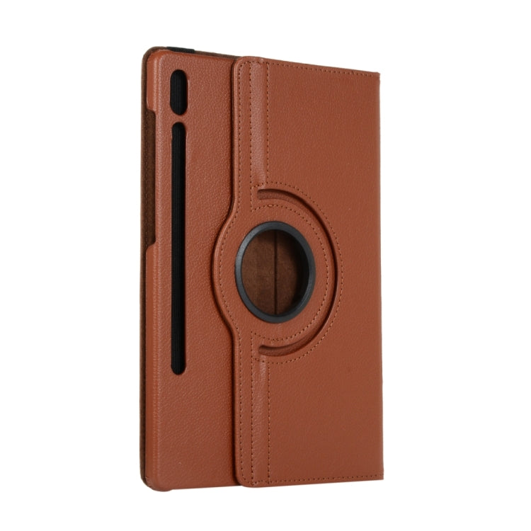 For Samsung Galaxy Tab S9 Ultra Litchi Texture 360 Degrees Rotation Holder Leather Tablet Case(Brown)