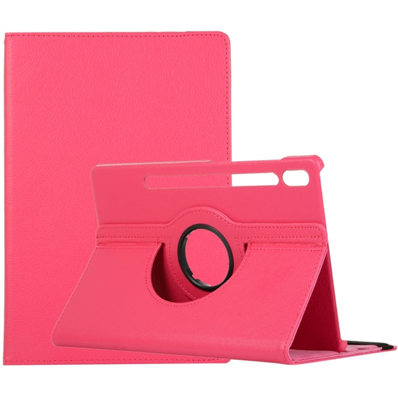For Samsung Galaxy Tab S9 Ultra 360 Degrees Rotation Holder Litchi Texture Leather Tablet Case(Rose Red)
