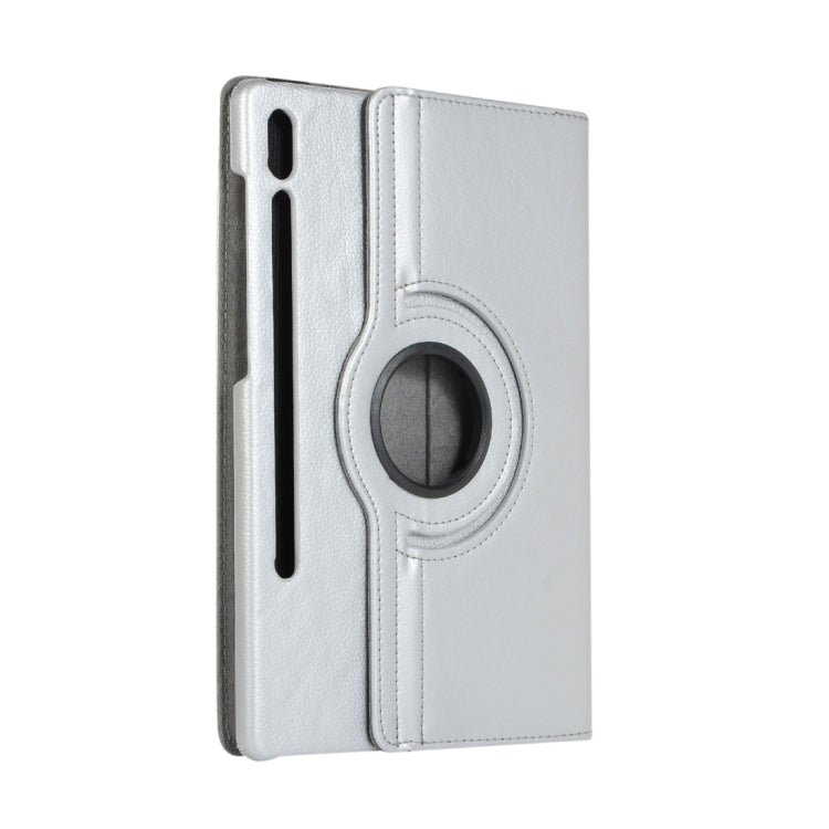 For Samsung Galaxy Tab S9 Ultra 360 Degrees Rotation Holder Litchi Texture Leather Tablet Case(Silver)