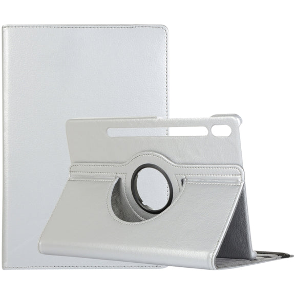 For Samsung Galaxy Tab S9 Ultra 360 Degrees Rotation Holder Litchi Texture Leather Tablet Case(Silver)