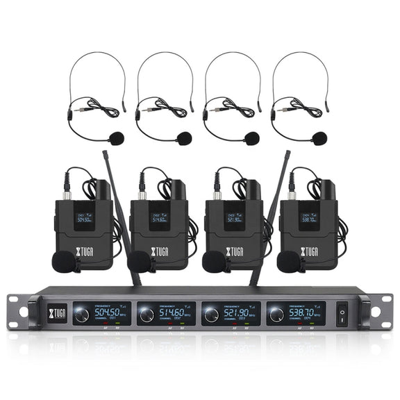 XTUGA A140-B Wireless Microphone System 4 BodyPack Headset Lavalier Microphone(AU Plug)