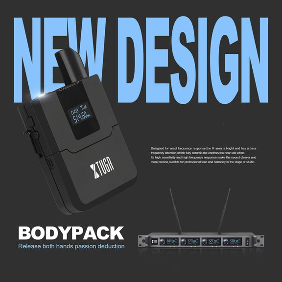 XTUGA A140-B Wireless Microphone System 4 BodyPack Headset Lavalier Microphone(UK Plug)