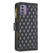 For Nokia G42/G310 Diamond Lattice Zipper Wallet Leather Flip Phone Case(Black)