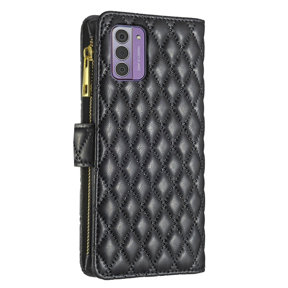 For Nokia G42/G310 Diamond Lattice Zipper Wallet Leather Flip Phone Case(Black)