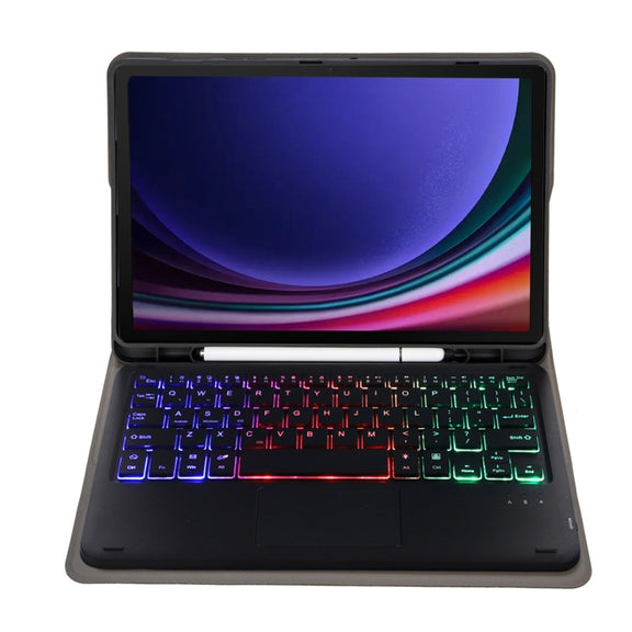 For Samsung Galaxy Tab S9 Candy Color Touch Backlight Bluetooth Keyboard Leather Tablet Case with Pen Holder(Black)