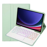 For Samsung Galaxy Tab S9 Candy Color Touch Backlight Bluetooth Keyboard Leather Tablet Case with Pen Holder(Light Green)
