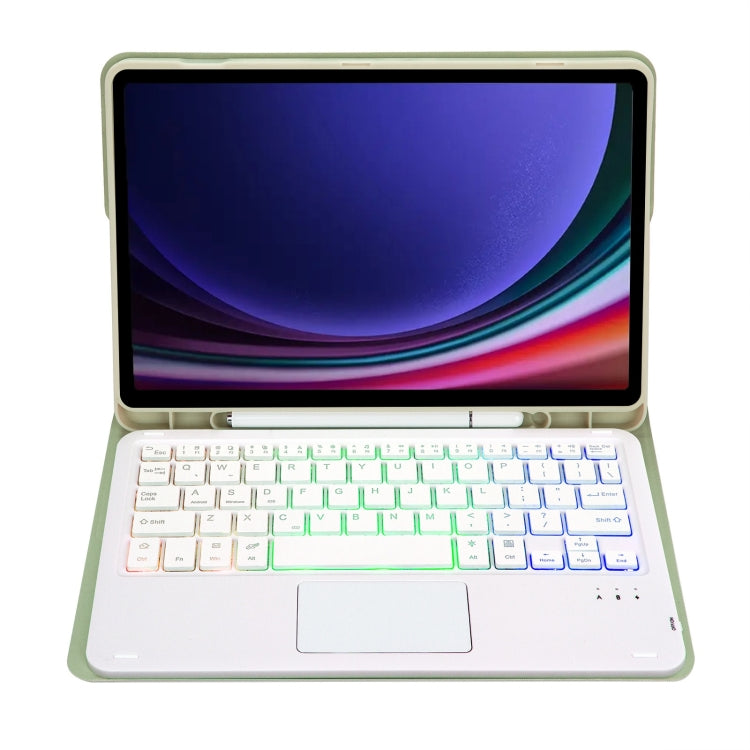 For Samsung Galaxy Tab S9 Candy Color Touch Backlight Bluetooth Keyboard Leather Tablet Case with Pen Holder(Light Green)