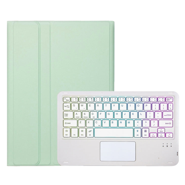 For Samsung Galaxy Tab S9 FE / 10 FE Candy Color Touch Backlight Bluetooth Keyboard Leather Tablet Case with Pen Holder(Light Green)