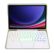 For Samsung Galaxy Tab S9 FE / 10 FE Candy Color Touch Backlight Bluetooth Keyboard Leather Tablet Case with Pen Holder(Light Green)