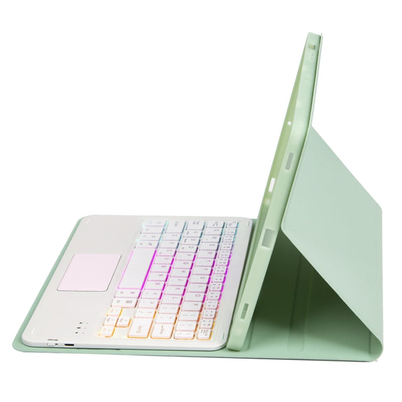 For Samsung Galaxy Tab S9 FE / 10 FE Candy Color Touch Backlight Bluetooth Keyboard Leather Tablet Case with Pen Holder(Light Green)