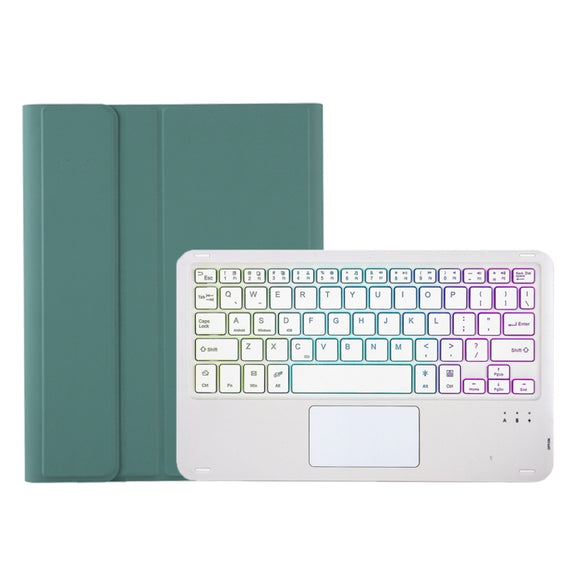 For Samsung Galaxy Tab S9 FE / 10 FE Candy Color Touch Backlight Bluetooth Keyboard Leather Tablet Case with Pen Holder(Dark Green)