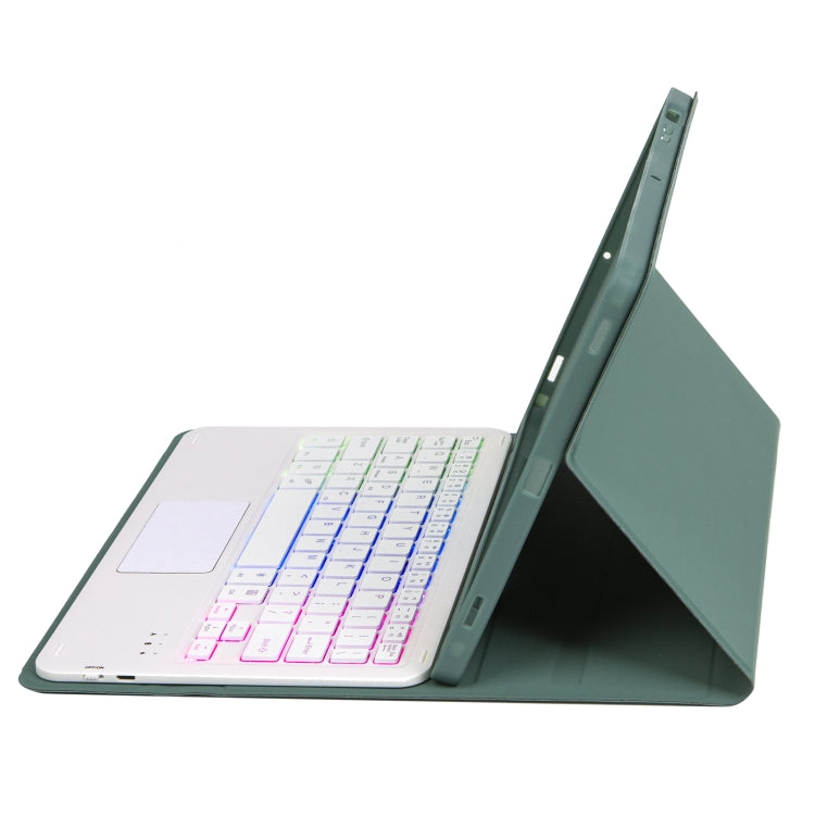 For Samsung Galaxy Tab S9 FE / 10 FE Candy Color Touch Backlight Bluetooth Keyboard Leather Tablet Case with Pen Holder(Dark Green)