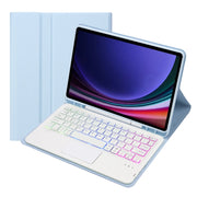 For Samsung Galaxy Tab S9 FE Candy Color Touch Backlight Bluetooth Keyboard Leather Tablet Case with Pen Holder(Ice Blue)