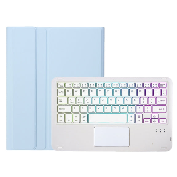For Samsung Galaxy Tab S9 FE Candy Color Touch Backlight Bluetooth Keyboard Leather Tablet Case with Pen Holder(Ice Blue)