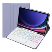 For Samsung Galaxy Tab S9 FE Candy Color Touch Backlight Bluetooth Keyboard Leather Tablet Case with Pen Holder(Purple)