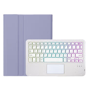 For Samsung Galaxy Tab S9 FE Candy Color Touch Backlight Bluetooth Keyboard Leather Tablet Case with Pen Holder(Purple)
