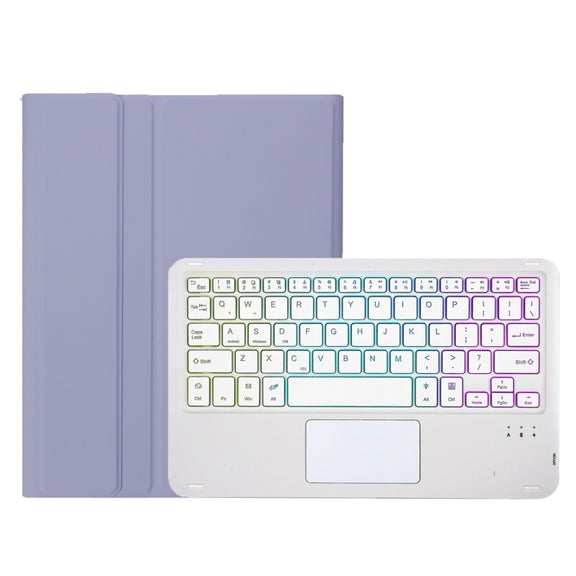 For Samsung Galaxy Tab S9 FE Candy Color Touch Backlight Bluetooth Keyboard Leather Tablet Case with Pen Holder(Purple)