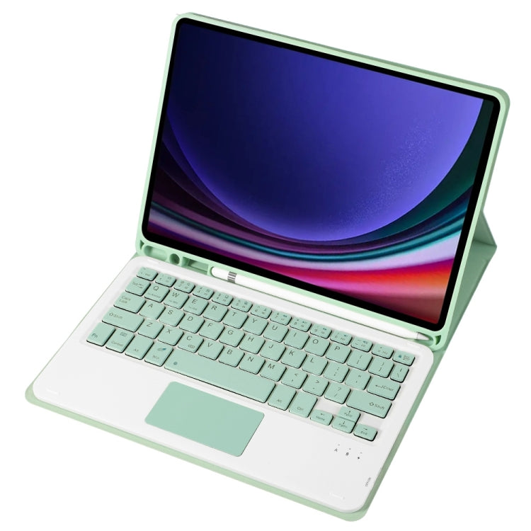 For Samsung Galaxy Tab S9 A710B-A Candy Color TPU Touch Bluetooth Keyboard Leather Tablet Case with Pen Holder(Light Green)