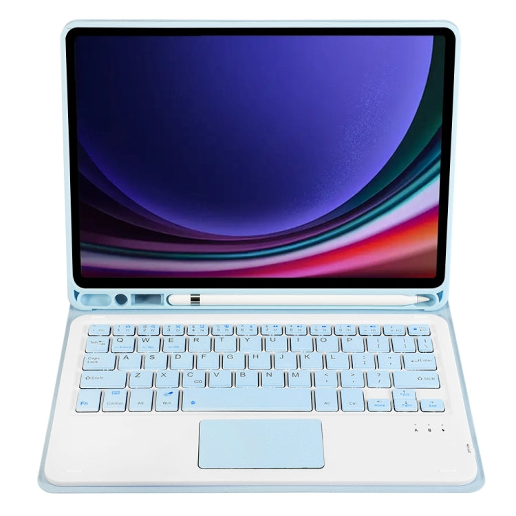 For Samsung Galaxy Tab S9 A710B-A Candy Color TPU Touch Bluetooth Keyboard Leather Tablet Case with Pen Holder(Ice Blue)