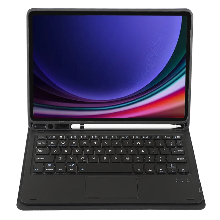 For Samsung Galaxy Tab S9 FE A710B-A Candy Color TPU Touch Bluetooth Keyboard Leather Tablet Case with Pen Holder(Black)