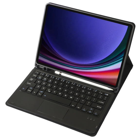 For Samsung Galaxy Tab S9 FE A710B-A Candy Color TPU Touch Bluetooth Keyboard Leather Tablet Case with Pen Holder(Black)